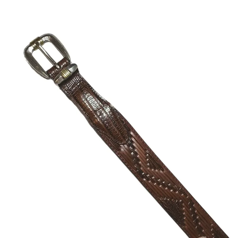 Bill Adler Studio Belt Men 32 Brown Leather Croc Embossed Woven Tapestry Braided
